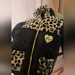 Girls Betsey Johnson 3T Coat black and fauxfur sheetah waterproof puffer